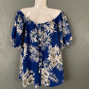 Off the shoulder blue blouse
